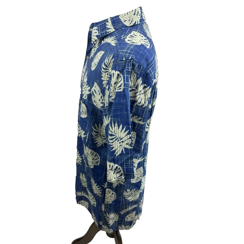 Blue‎ Marlin Mens Hawaiian Button Up Shirt Blue Comfort Fit Cotton Medium